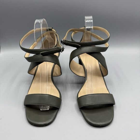 Ann Taylor Women Green Leather Block Heel Buckle Open Toe Sandals Size 7.5 M - Picture 4 of 9